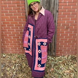 Handmade Purple and Pink Embroidered Quilted Jacket
